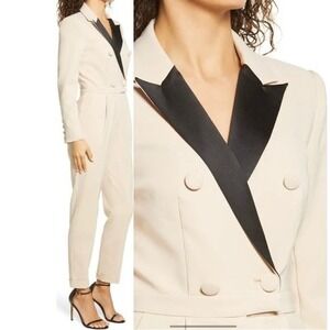 Lavish Alice Contrast Collar Long Sleeve Tuxedo Jumpsuit US 4